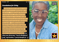 a photo of a woman with glasses and the words foundations for living